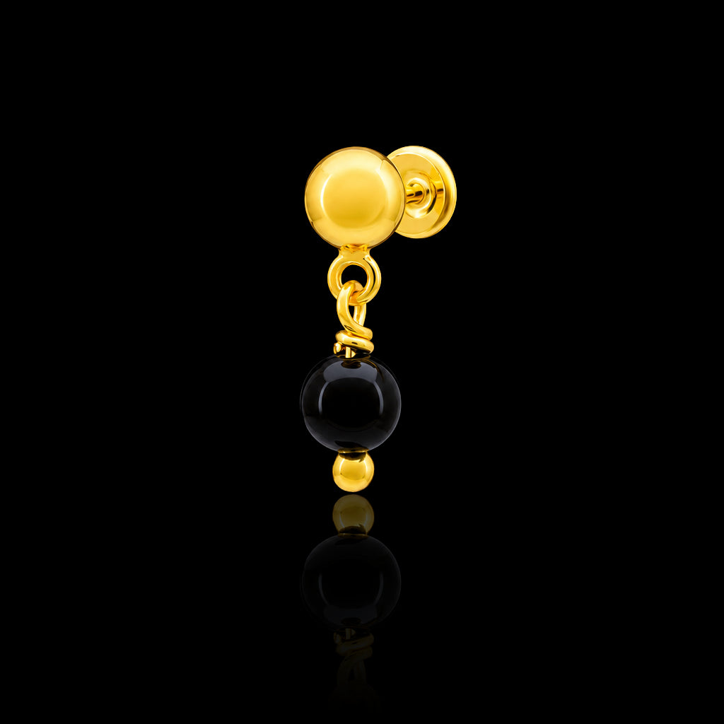 Black Bead Ball Drop Hanging Stud Gold Layered