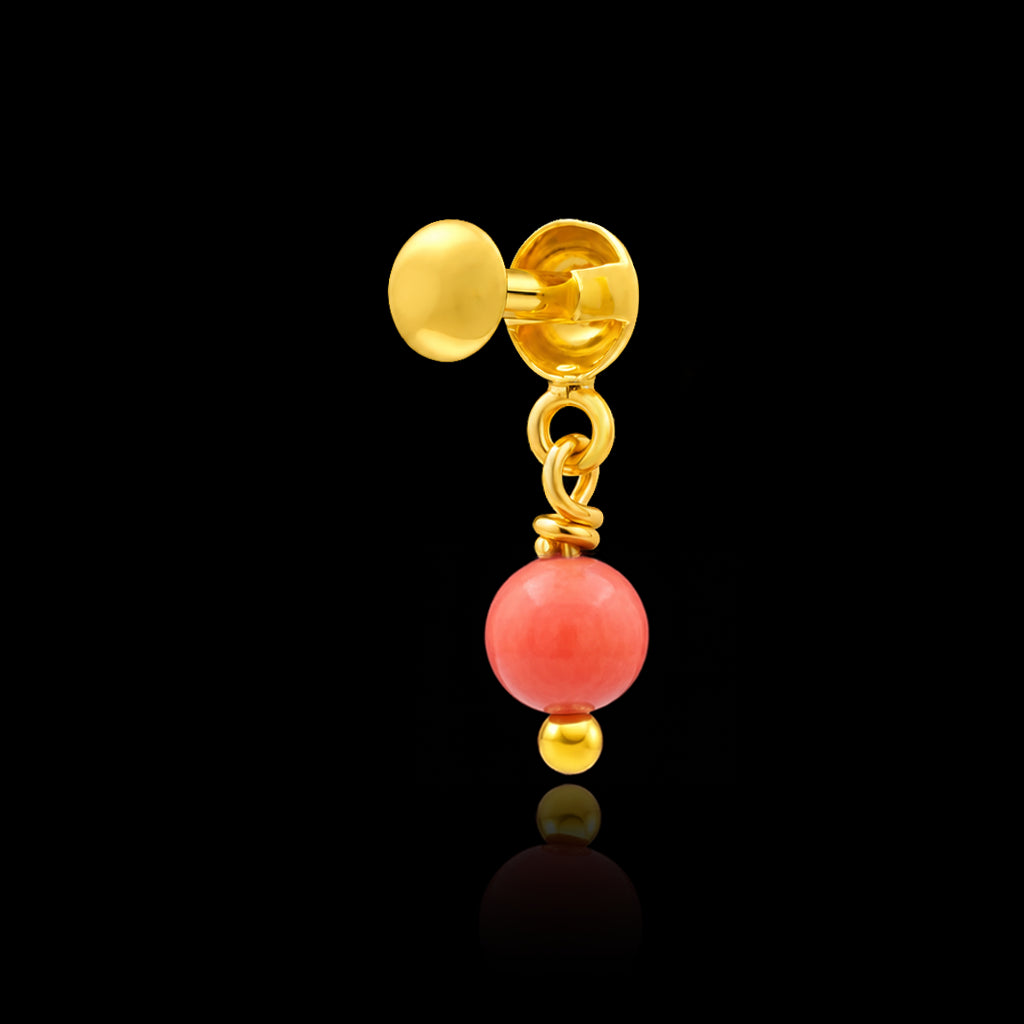 Baby Coral Ball Drop Hanging Stud Gold Layered