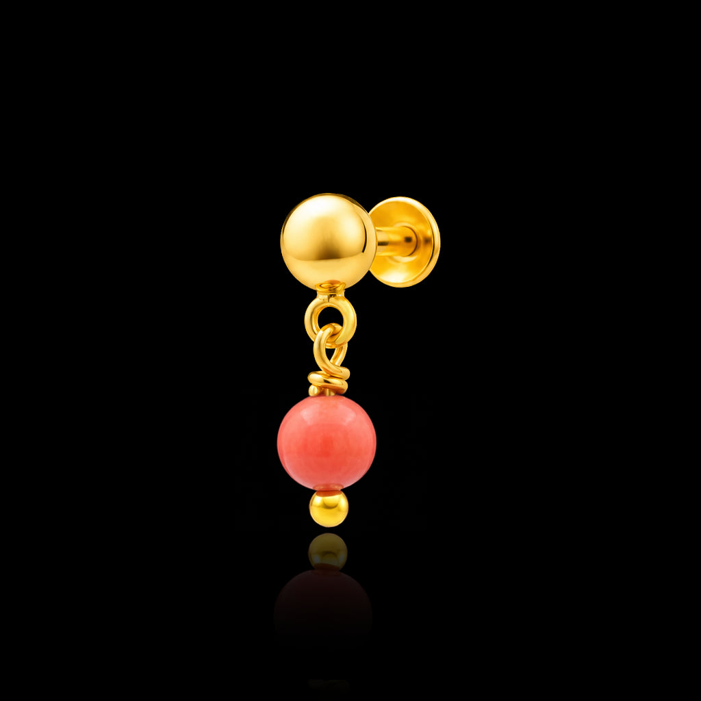 Baby Coral Ball Drop Hanging Stud Gold Layered