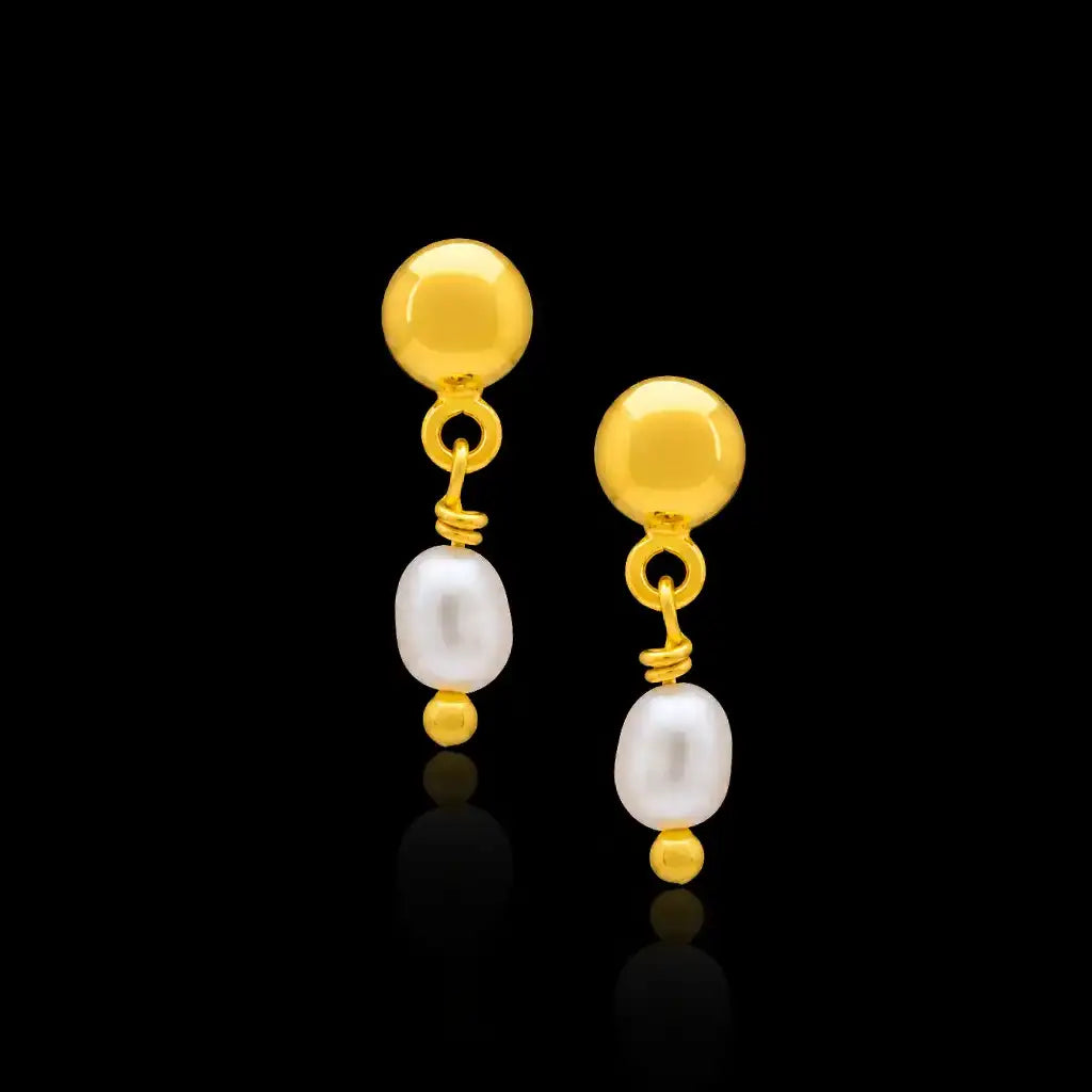 Baby Pearl Drop Ball Hanging Stud Gold Layered