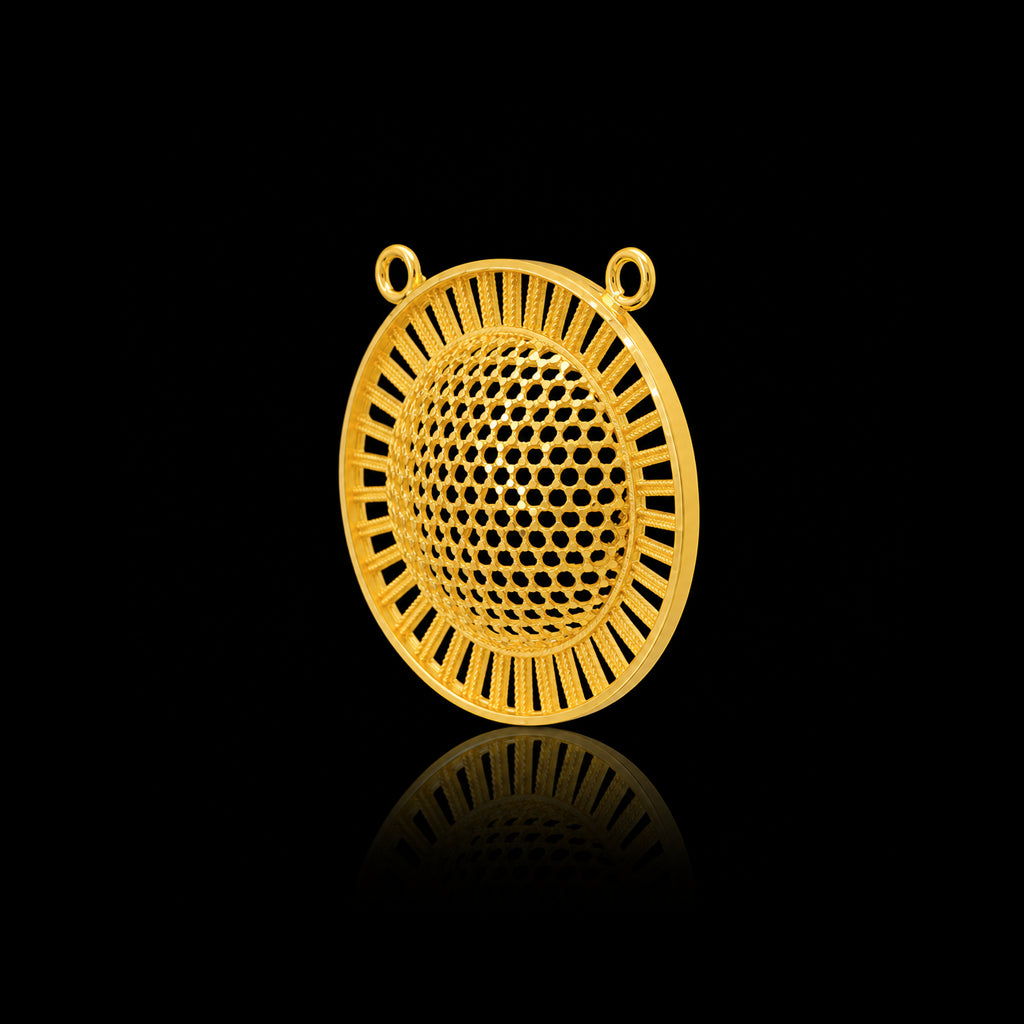 Premium Lattice Dome Sun Disc Pendant Gold Layered