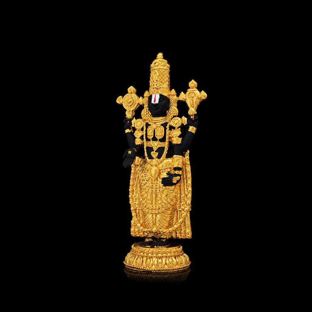 Ornate Standing Venkateshwara Brass Idol Gold Layered