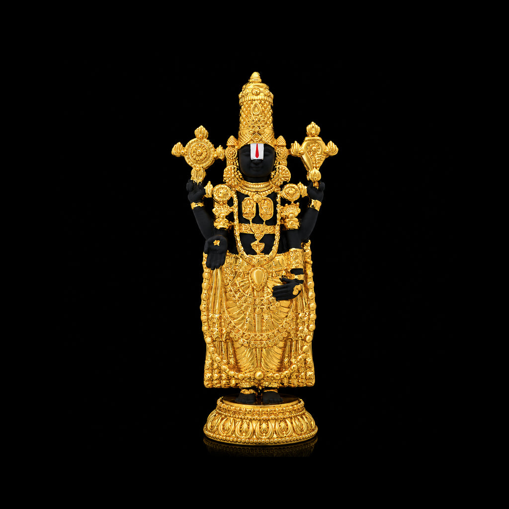 Ornate Standing Venkateshwara Brass Idol Gold Layered