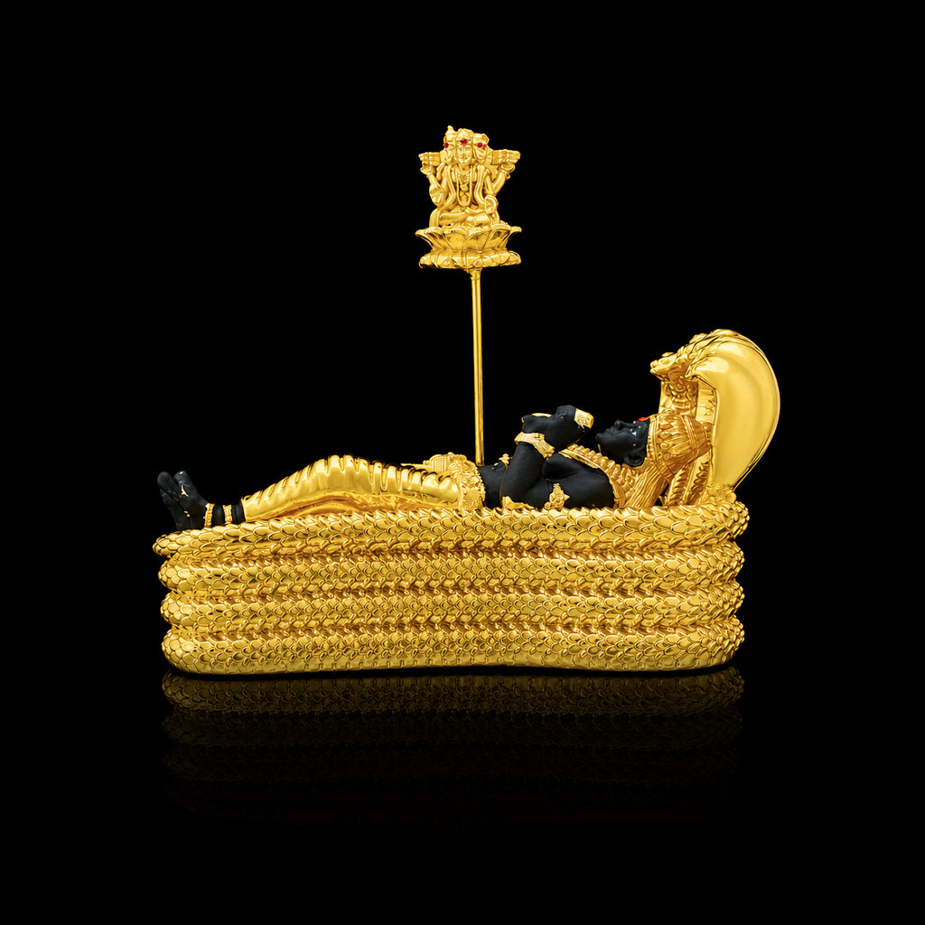 Ananthasayana Reclining Vishnu Resin Idol Gold Layered