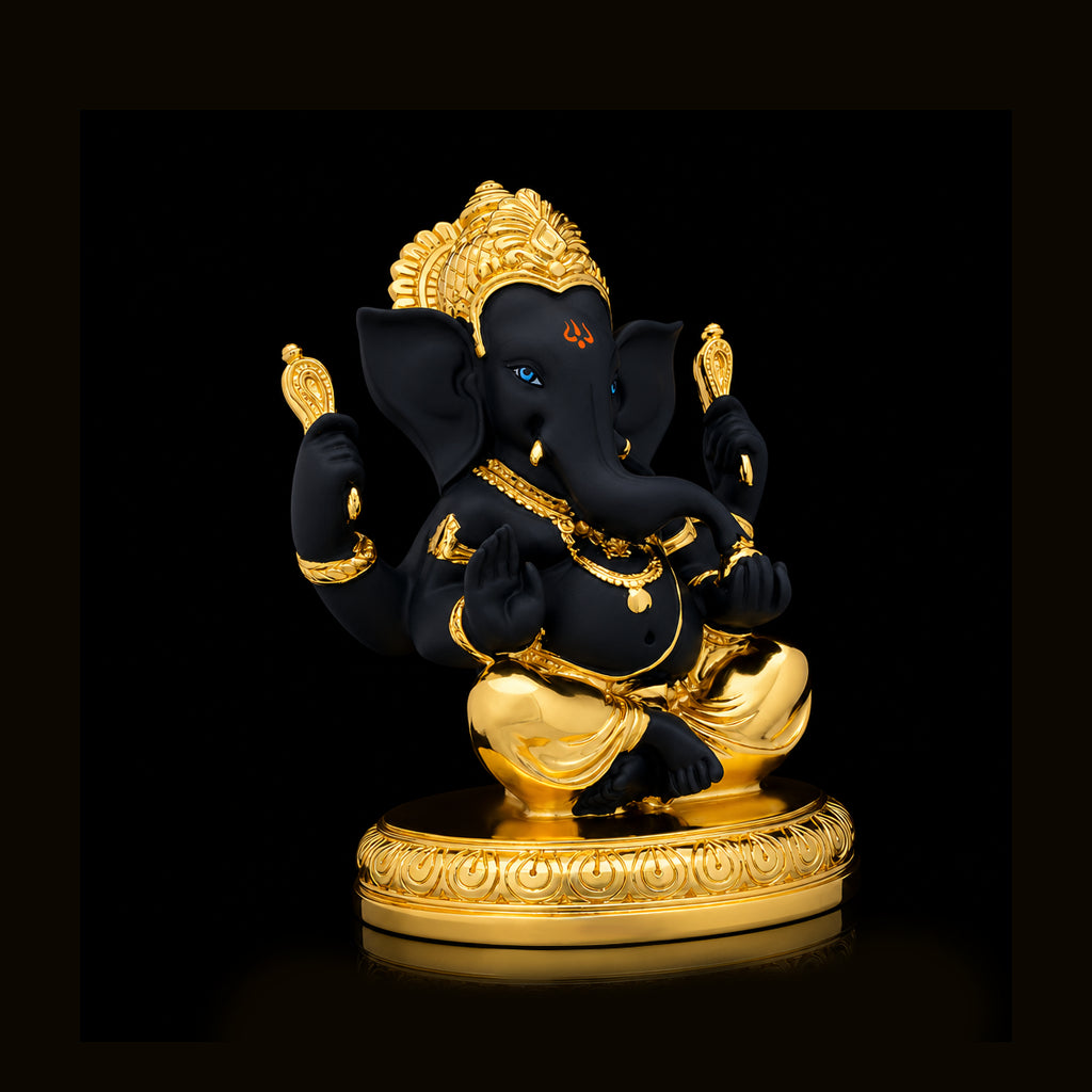 Black Gold Blessing Seated Ganesha Resin Idol