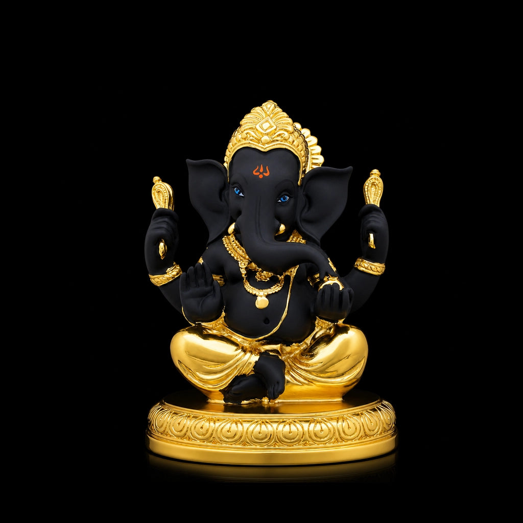 Black Gold Blessing Seated Ganesha Resin Idol