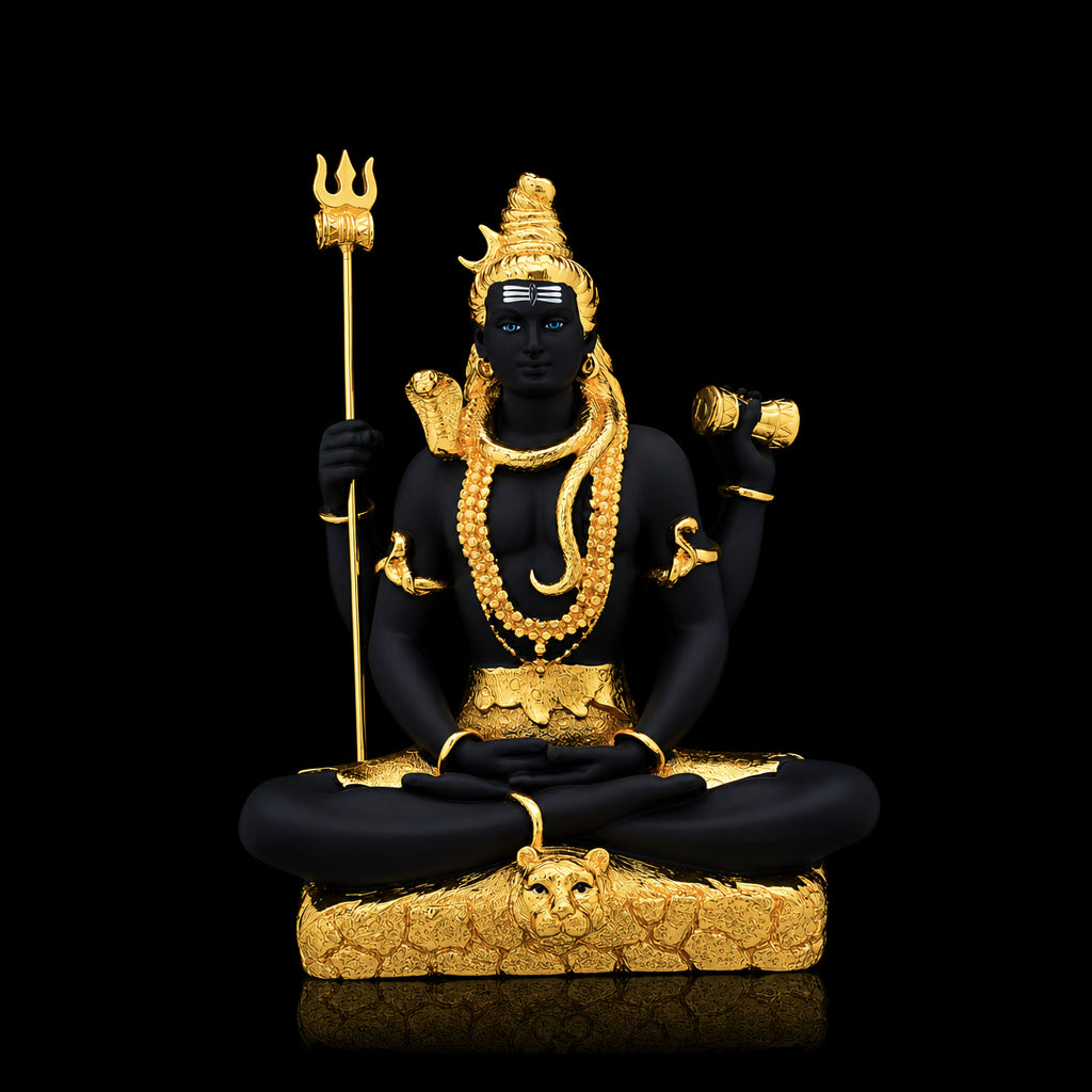 Black Gold Blessing Seated Shiva Resin Idol