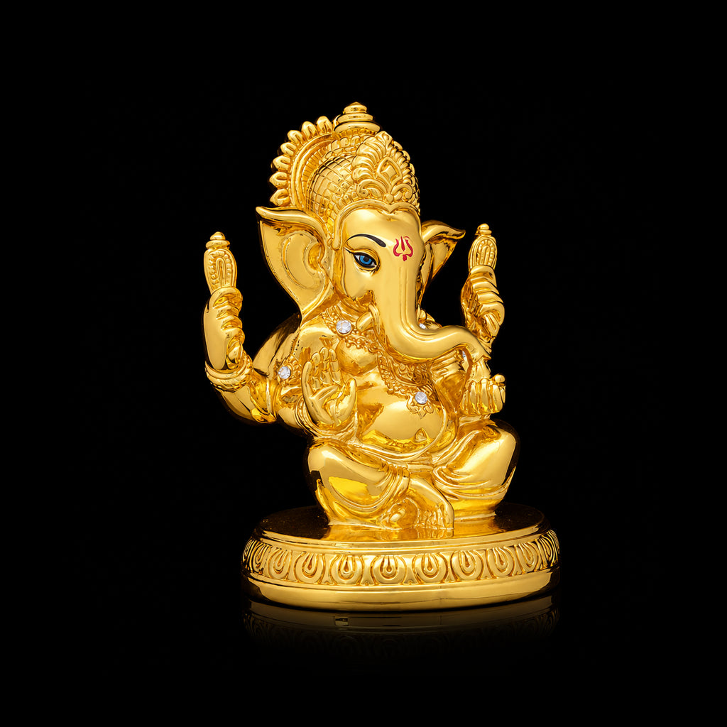 Ornate Seated Ganesha Resin Idol Gold Layered
