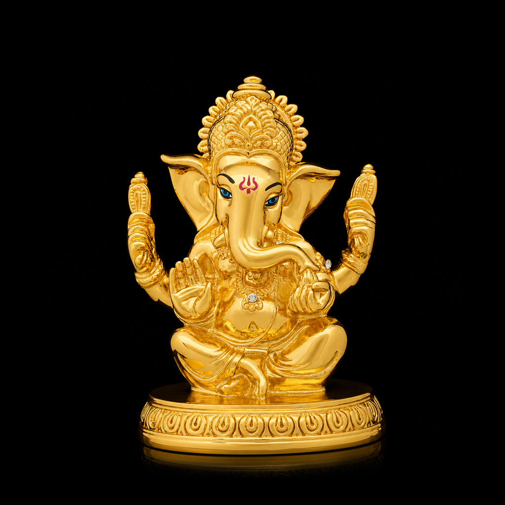 Ornate Seated Ganesha Resin Idol Gold Layered
