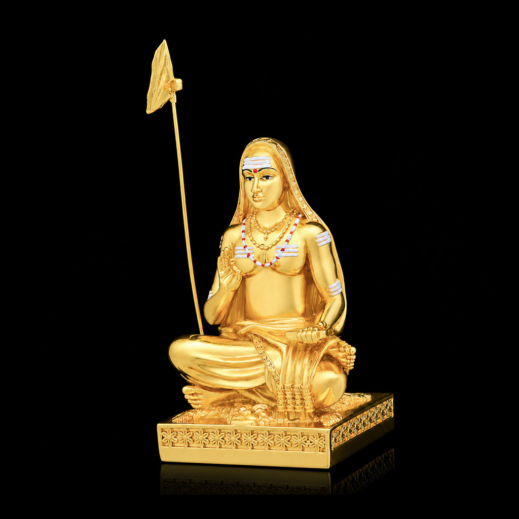 Blessing Seated Shankaracharya Resin Idol Gold Layered