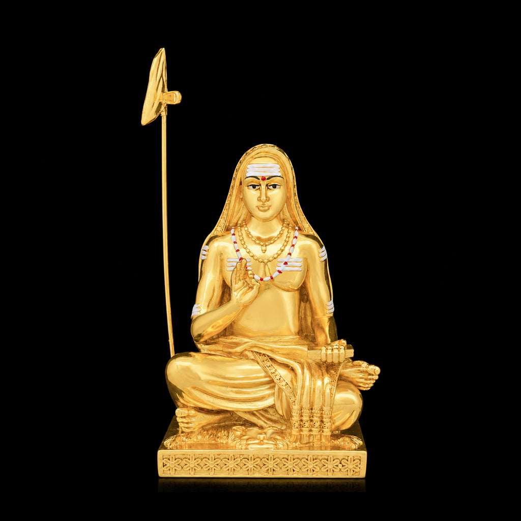 Blessing Seated Shankaracharya Resin Idol Gold Layered