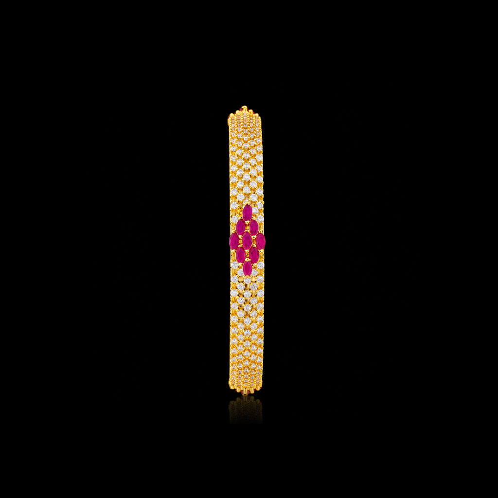Ruby CZ Pave Bloom Stone Bangle Gold Layered