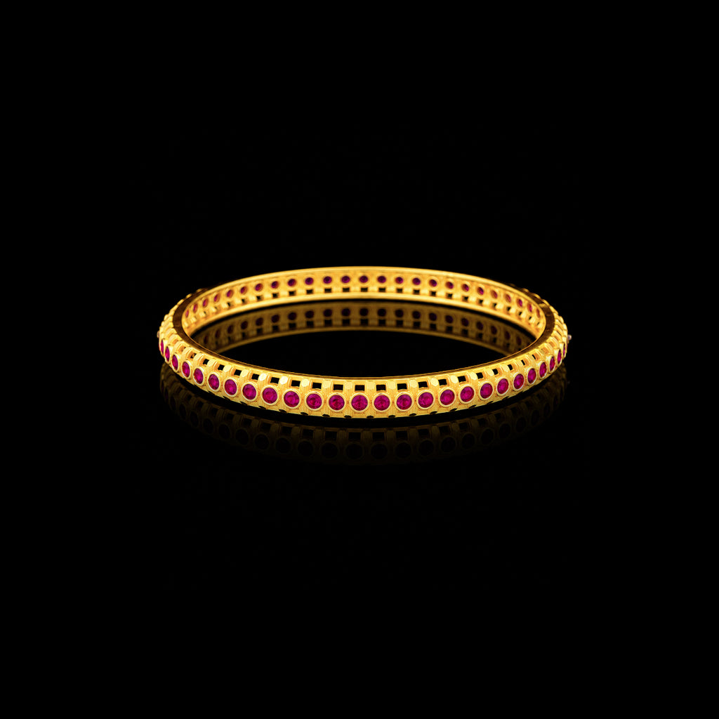 Ruby Colour Bezel Full Stone Bangle Gold Layered