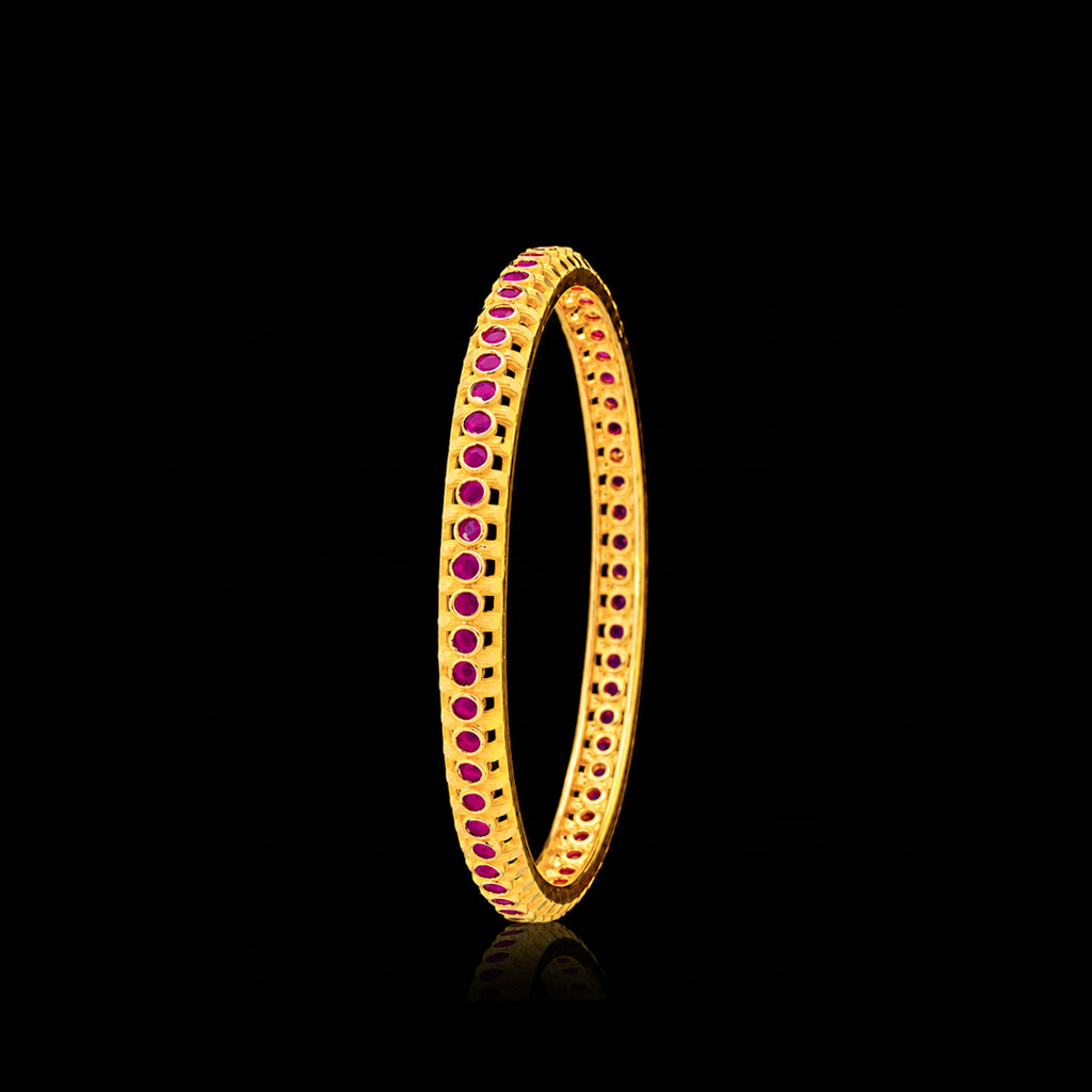 Ruby Colour Bezel Full Stone Bangle Gold Layered