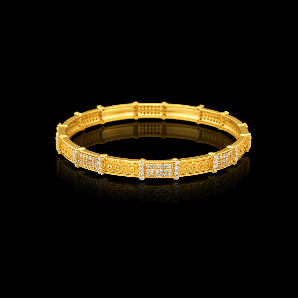 CZ Pave Panel Filigree Circle Stone Bangle Gold Layered