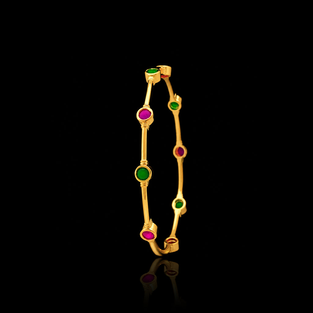 Ruby Emerald Colour Bezel Bar Stone Bangle Gold Layered