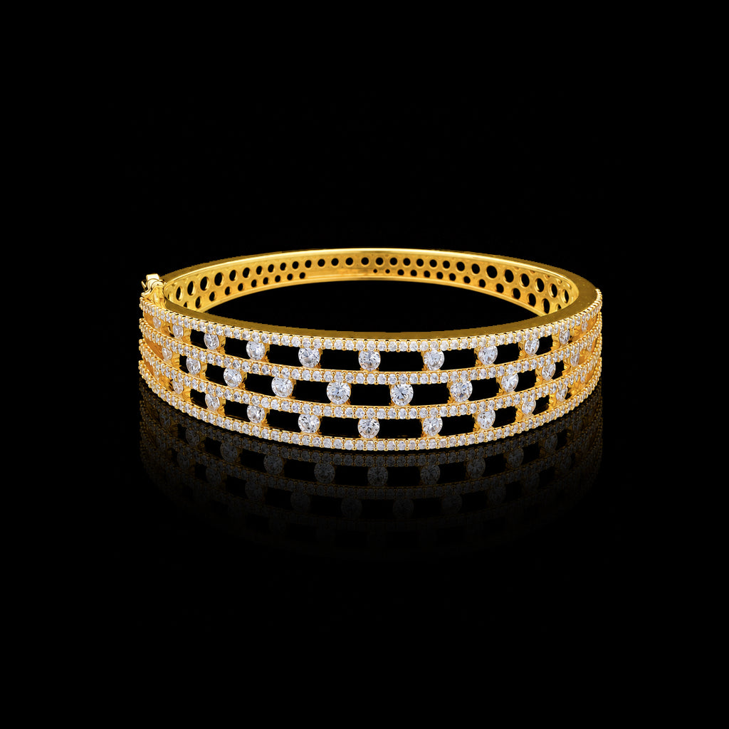 CZ Lattice Grid Bezel Stone Bracelet Gold Layered
