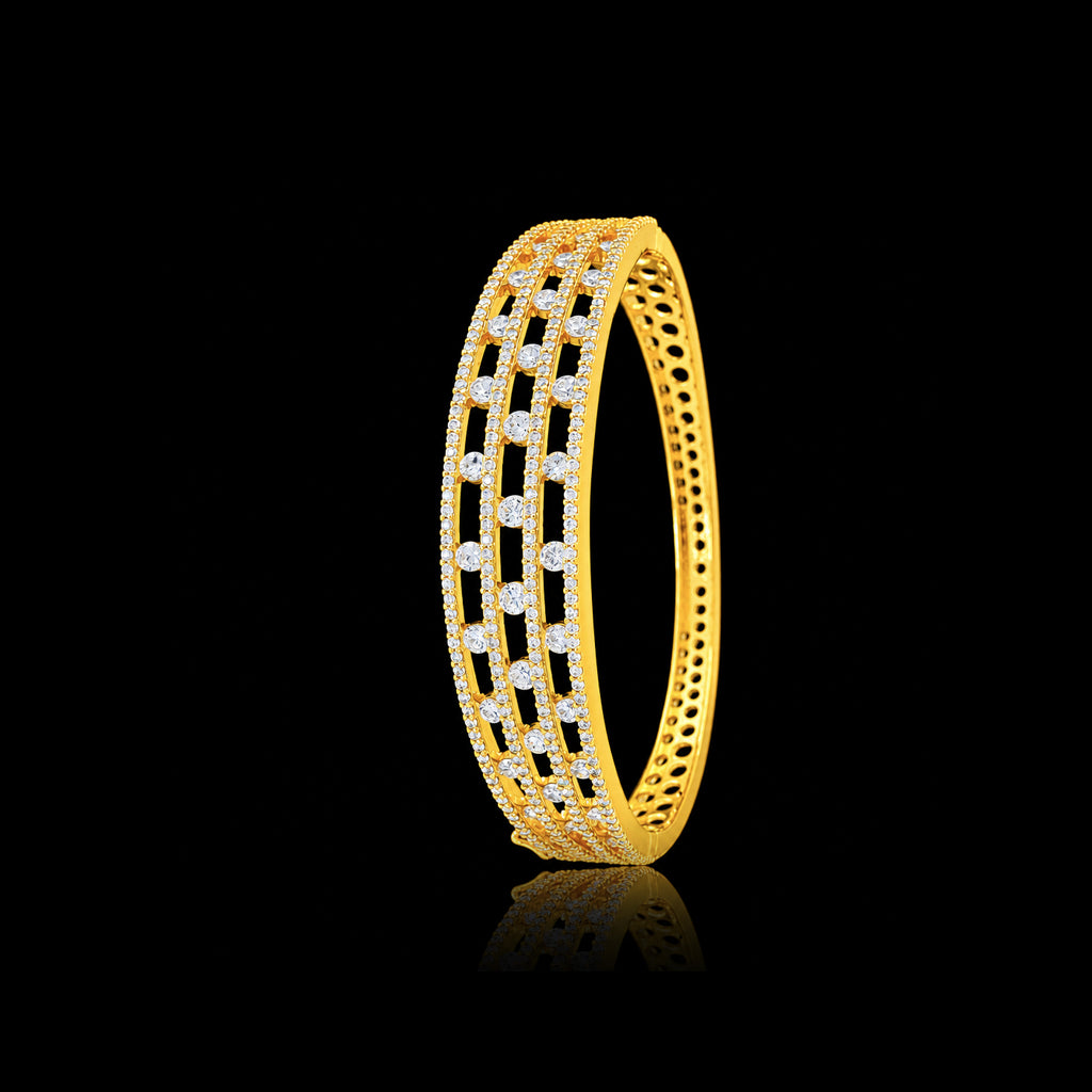 CZ Lattice Grid Bezel Stone Bracelet Gold Layered