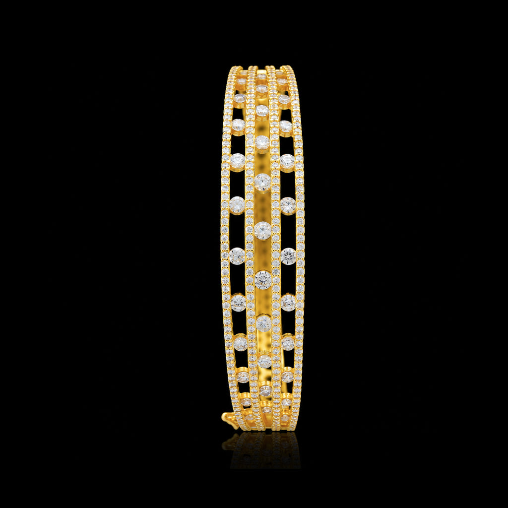 CZ Lattice Grid Bezel Stone Bracelet Gold Layered