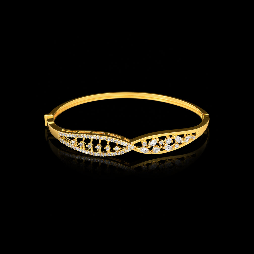 CZ Twist Marquise Leaf Stone Bracelet Gold Layered