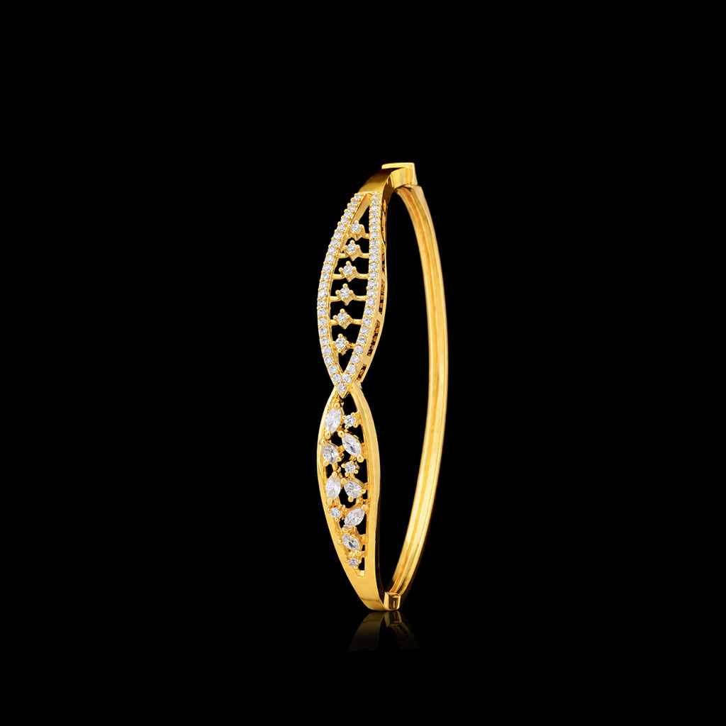 CZ Twist Marquise Leaf Stone Bracelet Gold Layered