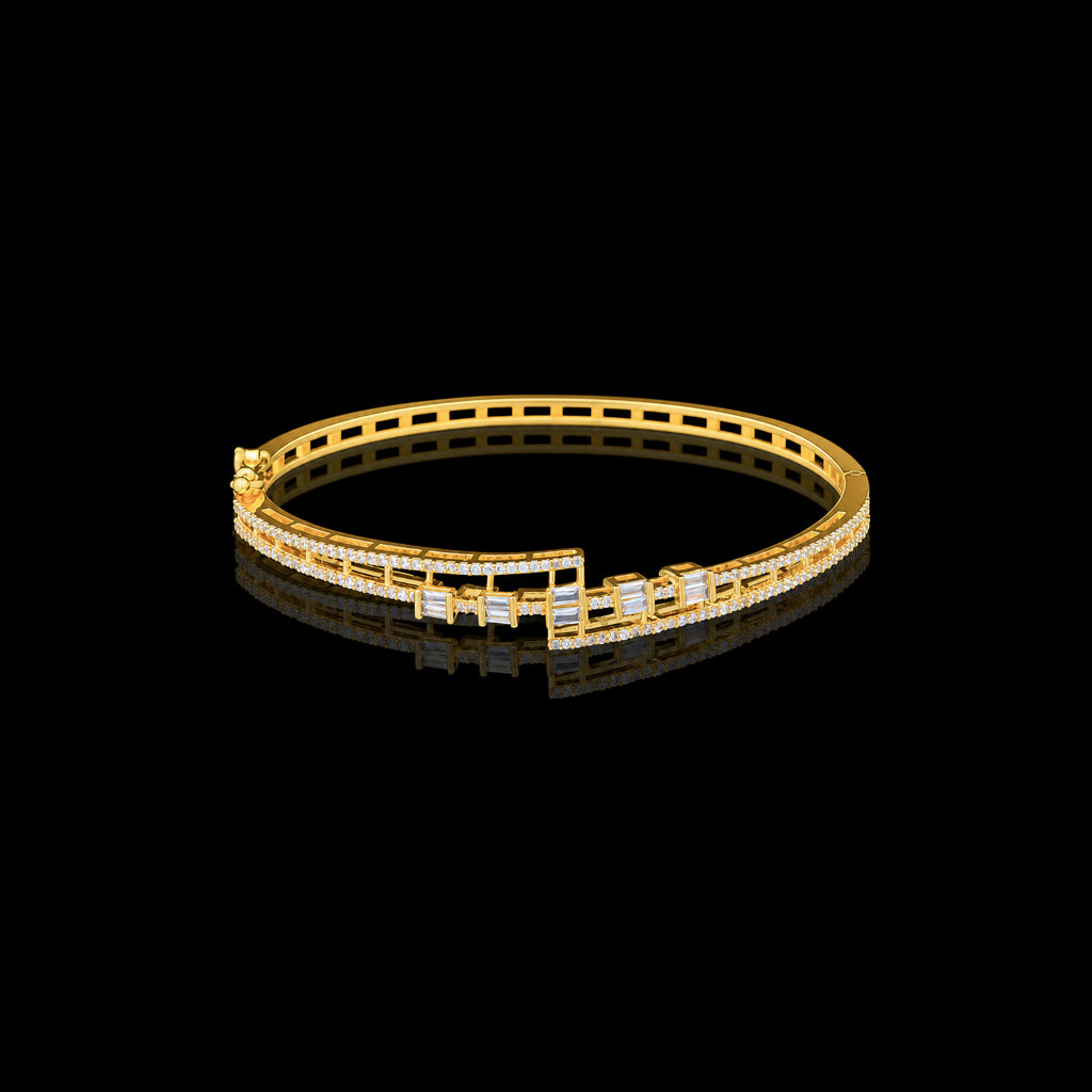 CZ Baguette Ladder Rail Stone Bracelet Gold Layered