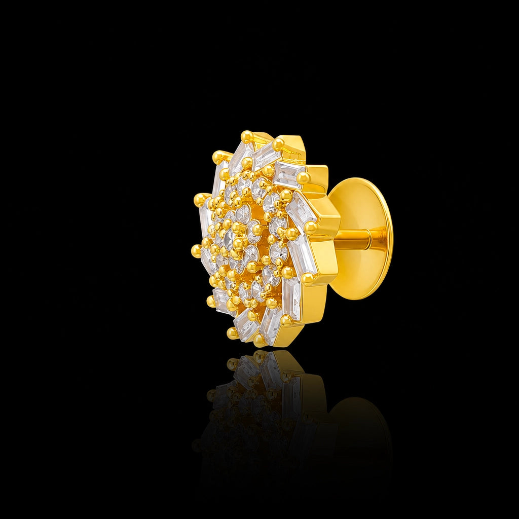 CZ Baguette Bloom Spiral Stud Gold Layered