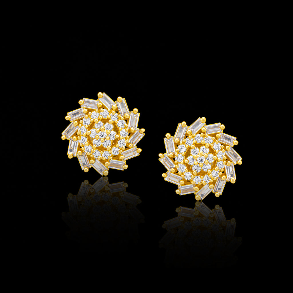 CZ Baguette Bloom Spiral Stud Gold Layered