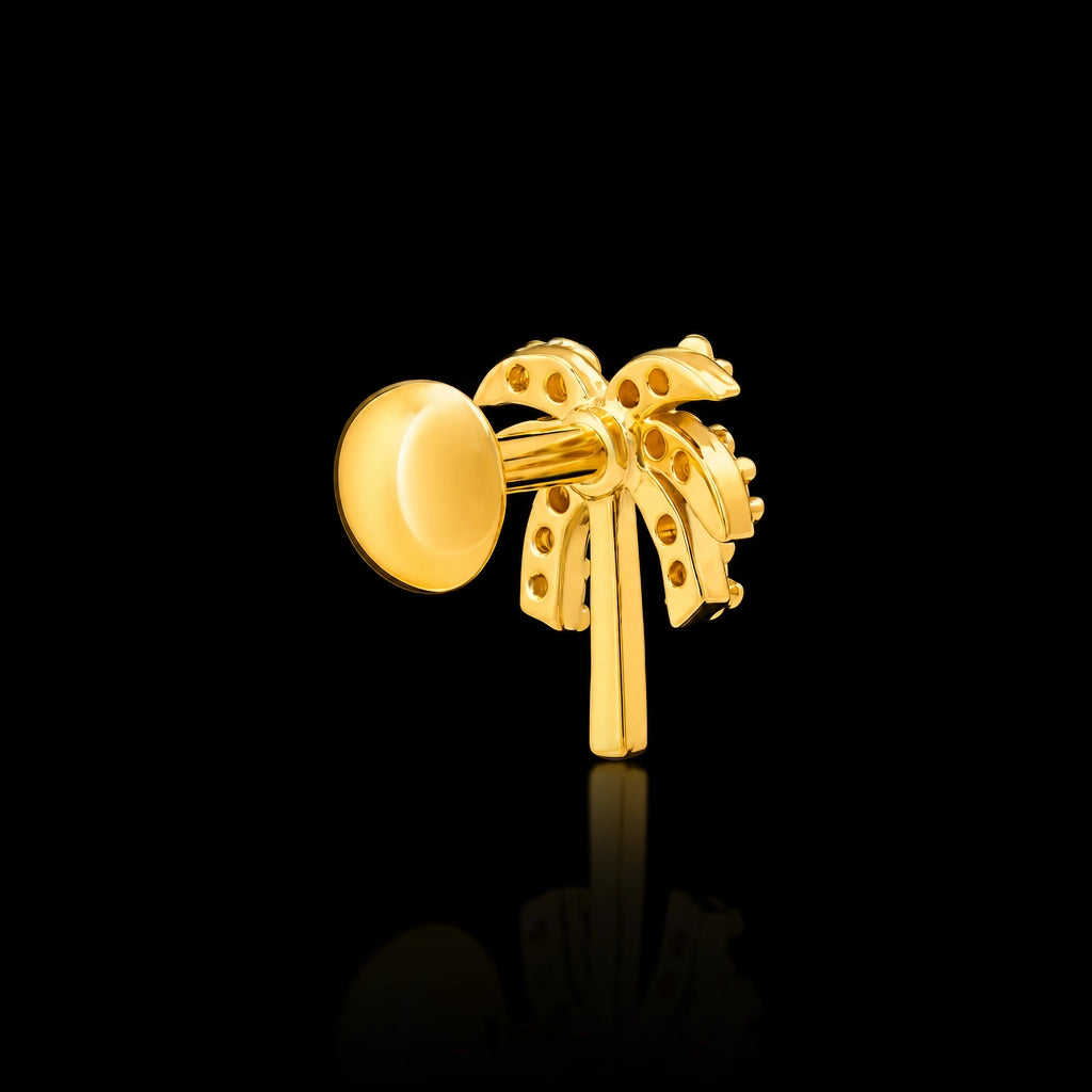 CZ Palm Tree Pave Stone Stud Gold Layered