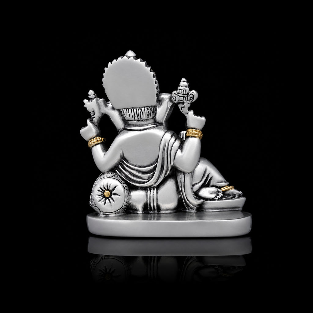Silver Gold Seated Ganesha Resin Idol Silver Finish