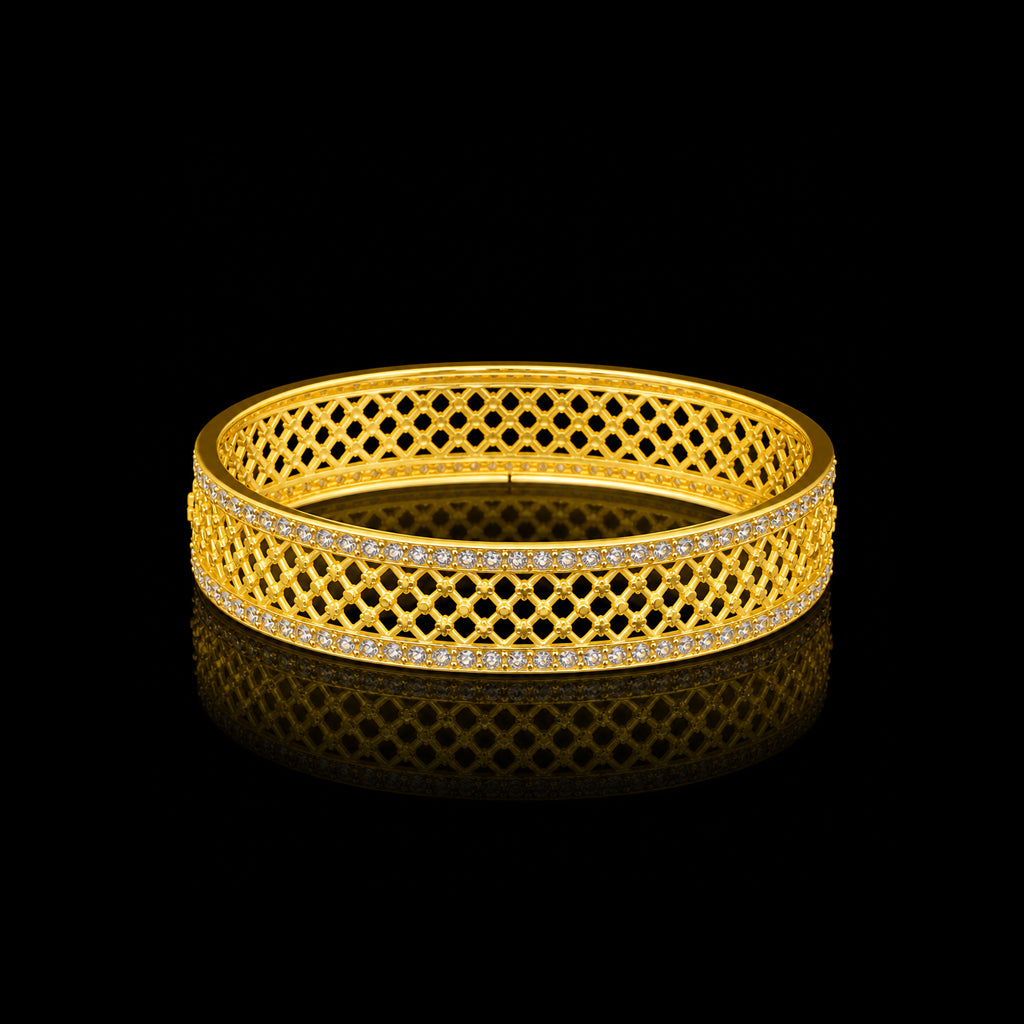 CZ Lattice Jali Broad Kada Bangle Gold Layered