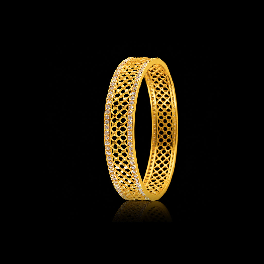 CZ Lattice Jali Broad Kada Bangle Gold Layered