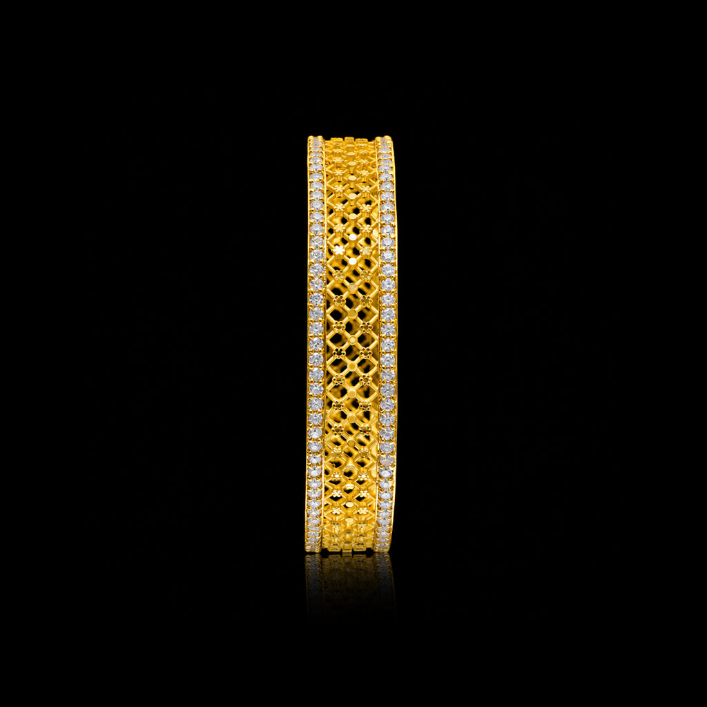 CZ Lattice Jali Broad Kada Bangle Gold Layered