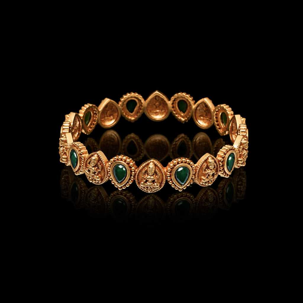 Lakshmi Seated Teardrop Stone Link Bangle Gold Layered