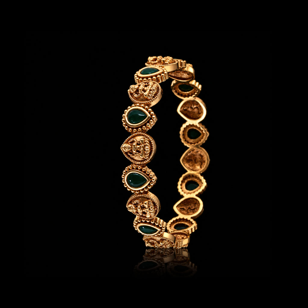 Lakshmi Seated Teardrop Stone Link Bangle Gold Layered