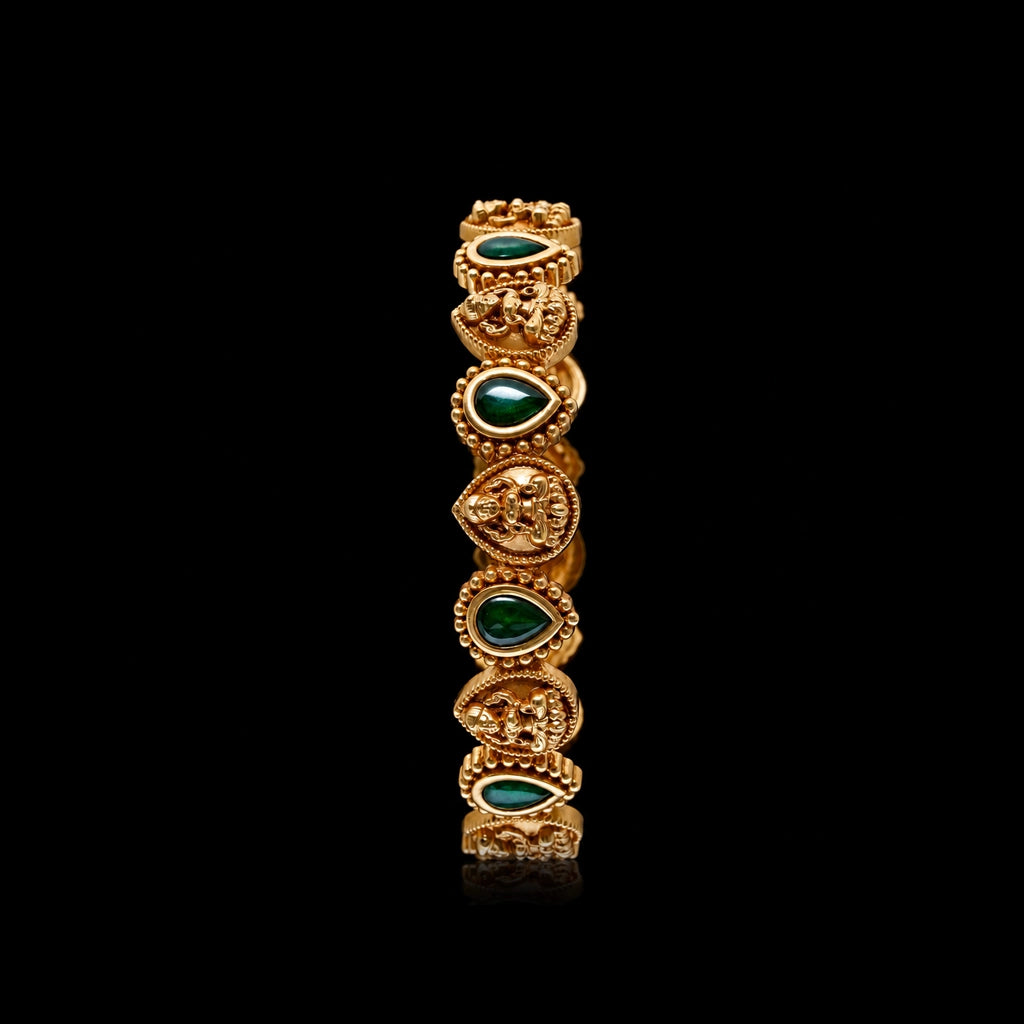 Lakshmi Seated Teardrop Stone Link Bangle Gold Layered