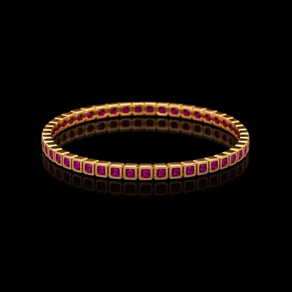 Square Bezel Stone Link Bangle Antique Finish