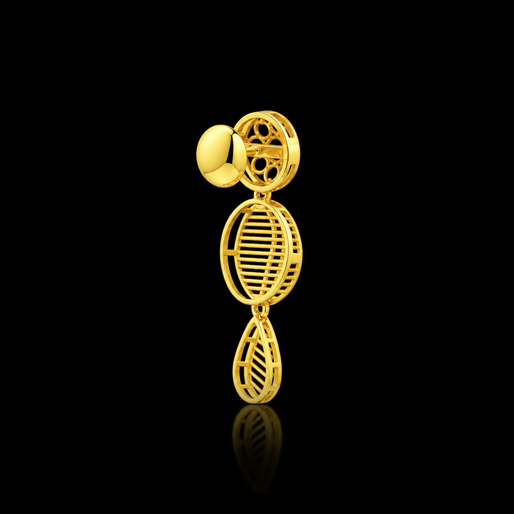 Premium Jali Dome Oval Leaf Drop Hanging Stud Gold Layered