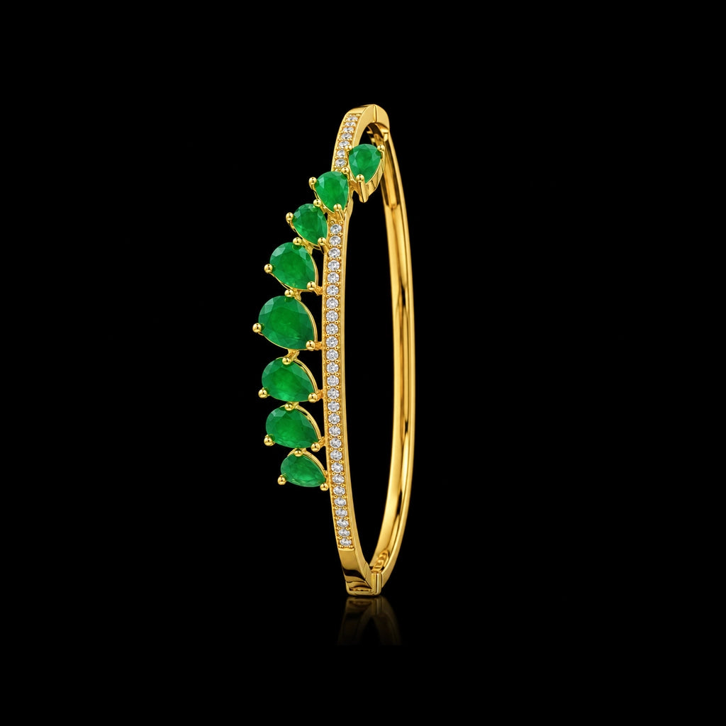 Emerald Colour Pear Cascade CZ Openable Bracelet Gold Layered