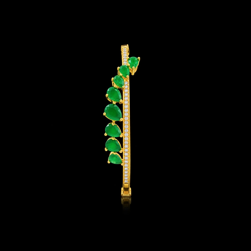 Emerald Colour Pear Cascade CZ Openable Bracelet Gold Layered