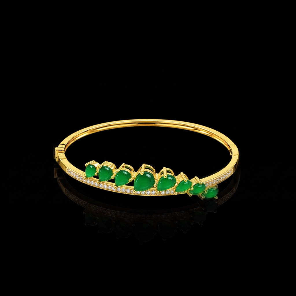 Emerald Colour Pear Cascade CZ Openable Bracelet Gold Layered