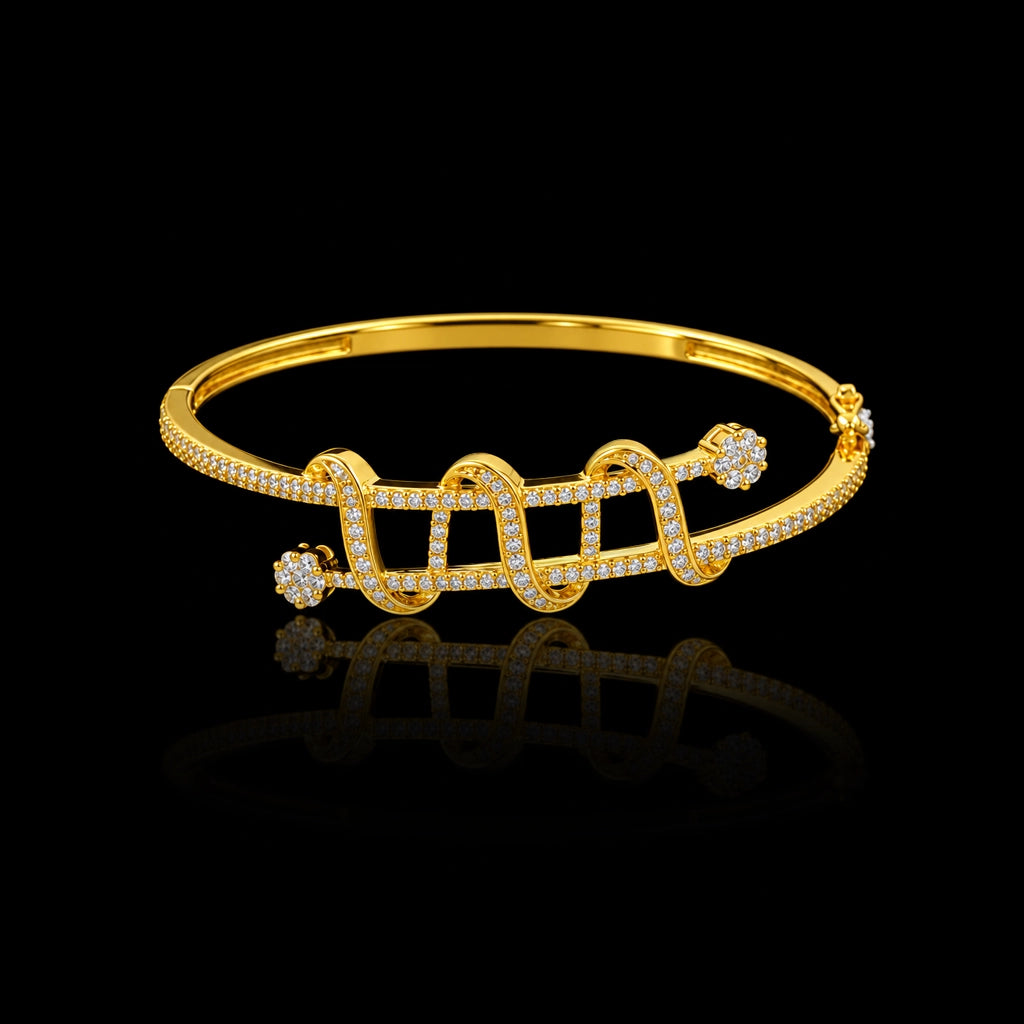 CZ Spiral Wrap Lattice Openable Bracelet Gold Layered