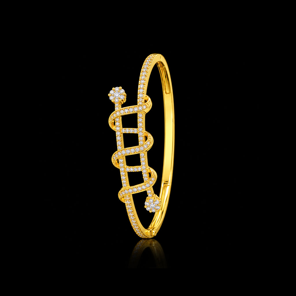 CZ Spiral Wrap Lattice Openable Bracelet Gold Layered