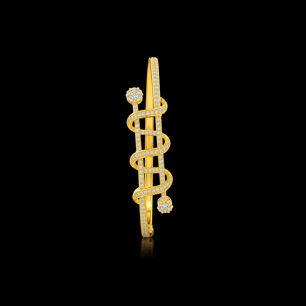 CZ Spiral Wrap Lattice Openable Bracelet Gold Layered