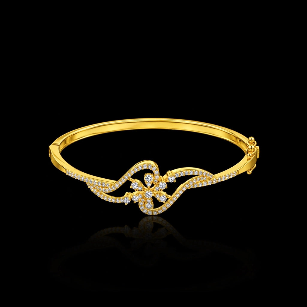 CZ Bloom Wave Vine Openable Bracelet Gold Layered