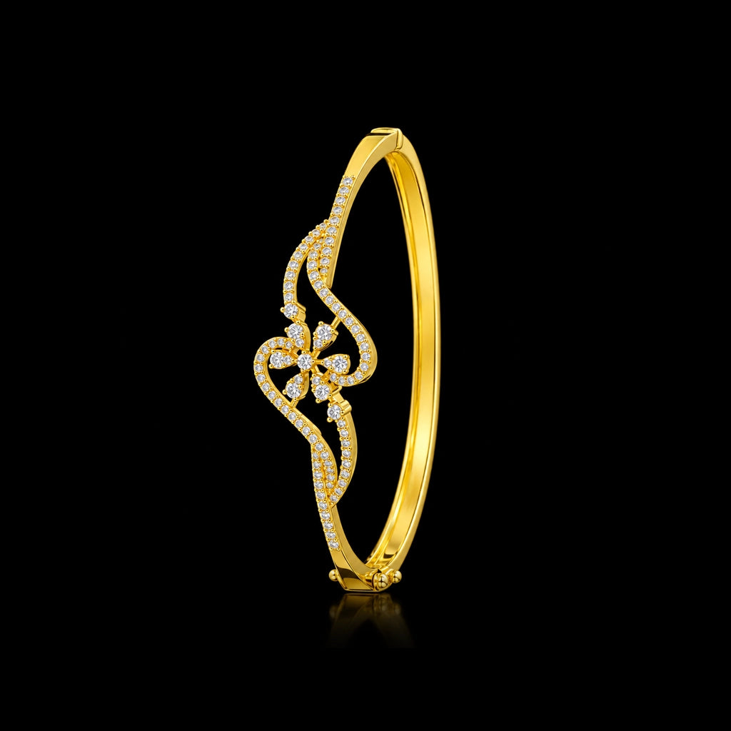 CZ Bloom Wave Vine Openable Bracelet Gold Layered