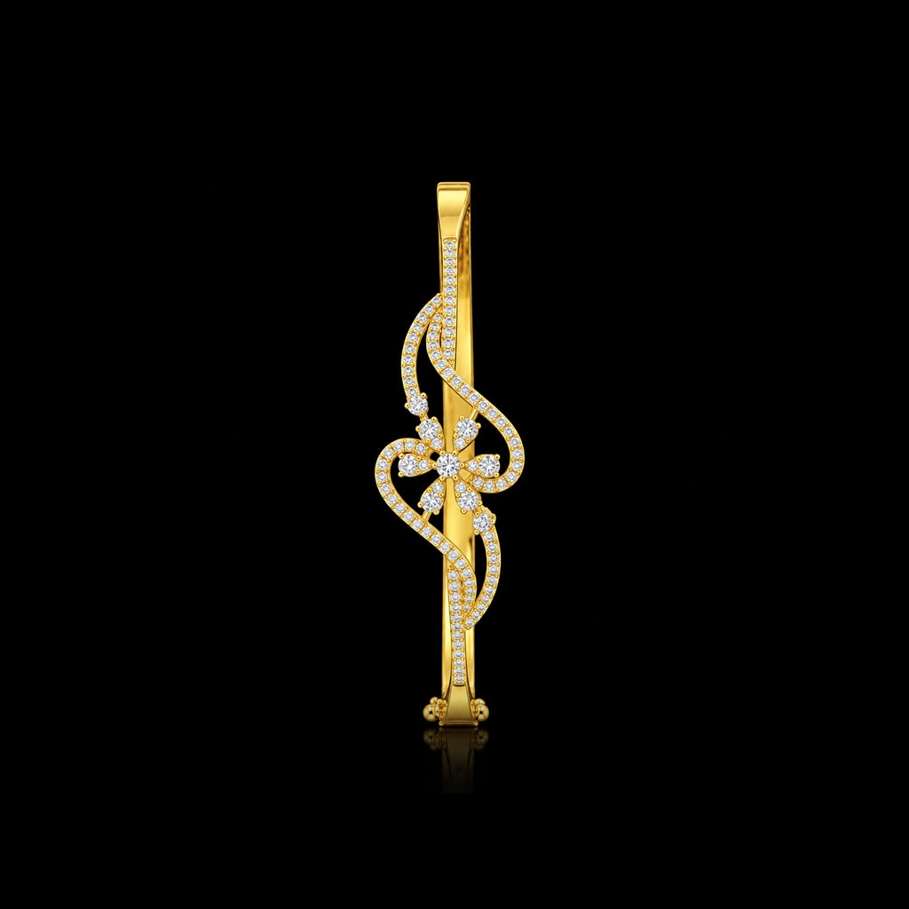CZ Bloom Wave Vine Openable Bracelet Gold Layered