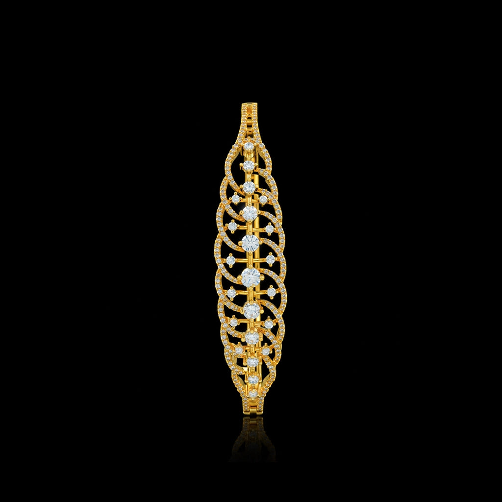 CZ Lattice Leaf Solitaire Openable Bracelet Gold Layered