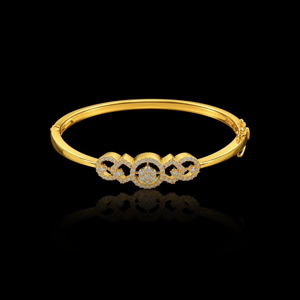Premium CZ Circle Bloom Lattice Openable Bracelet Gold Layered