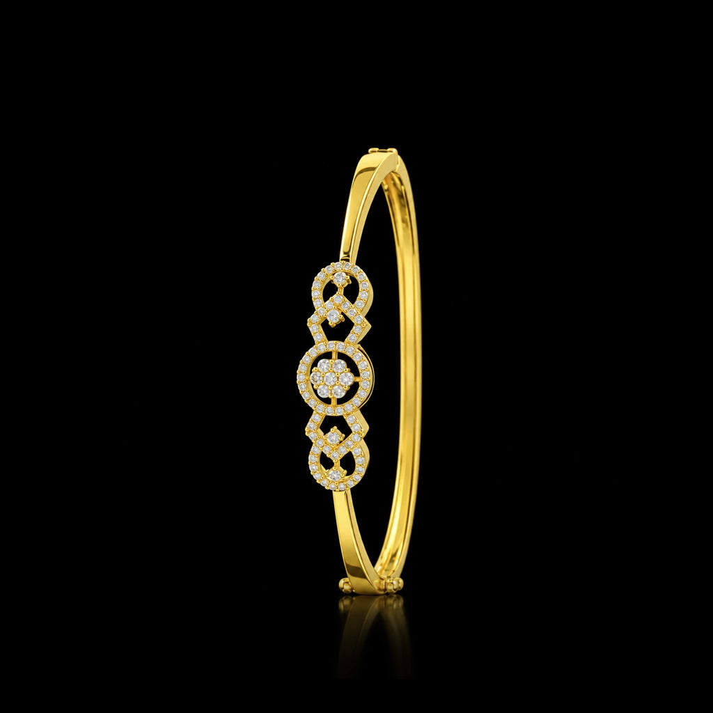 Premium CZ Circle Bloom Lattice Openable Bracelet Gold Layered